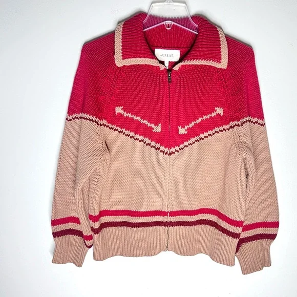 NEW The Great. The Ranch Cardigan Zip Sweater Nude Red Sz 1 S - Picture 3 of 11